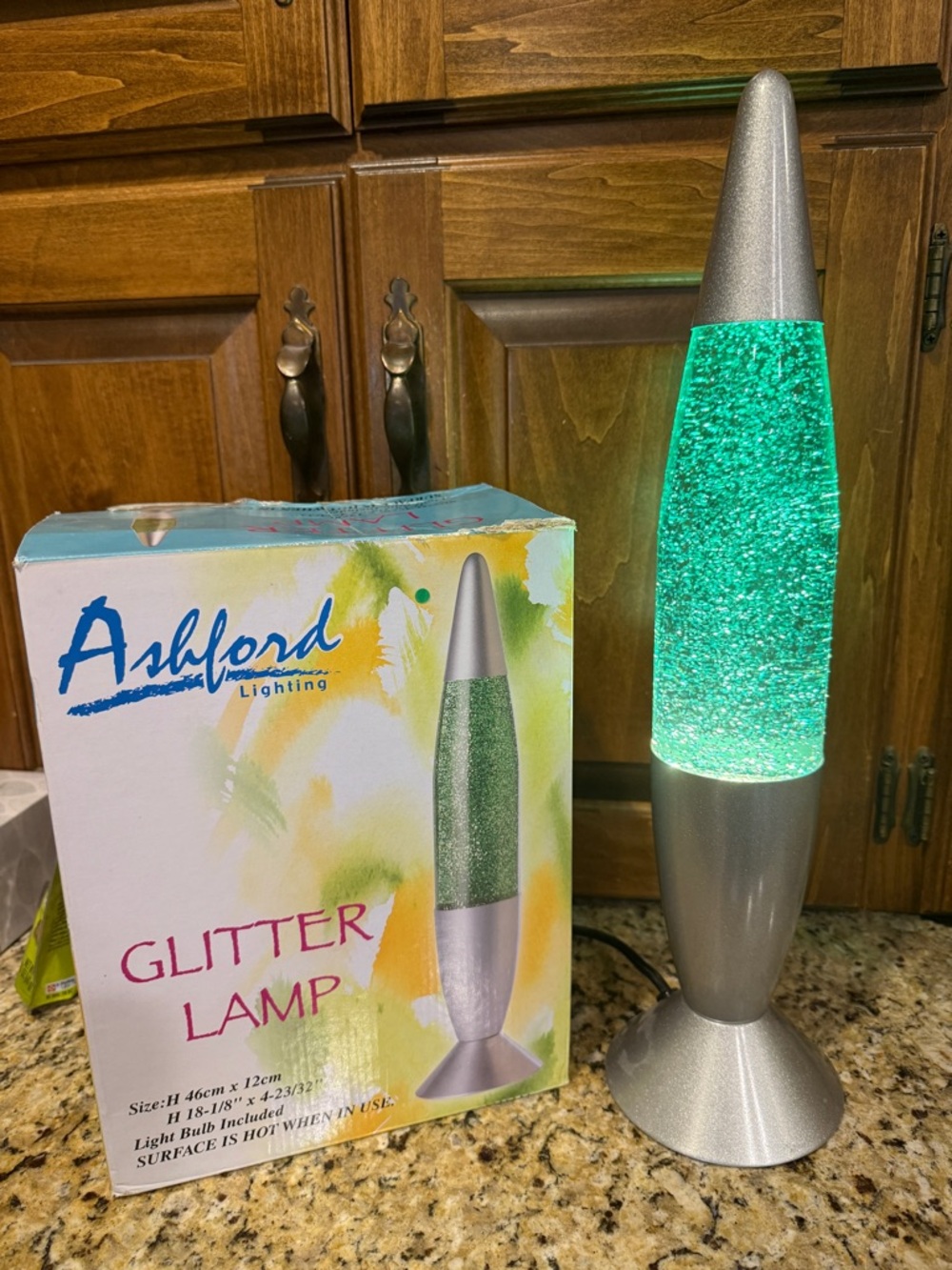 Ashford Glitter Lamp - Green/Silver 18” tall 70s vibes, works great, EUC - Picture 6 of 13